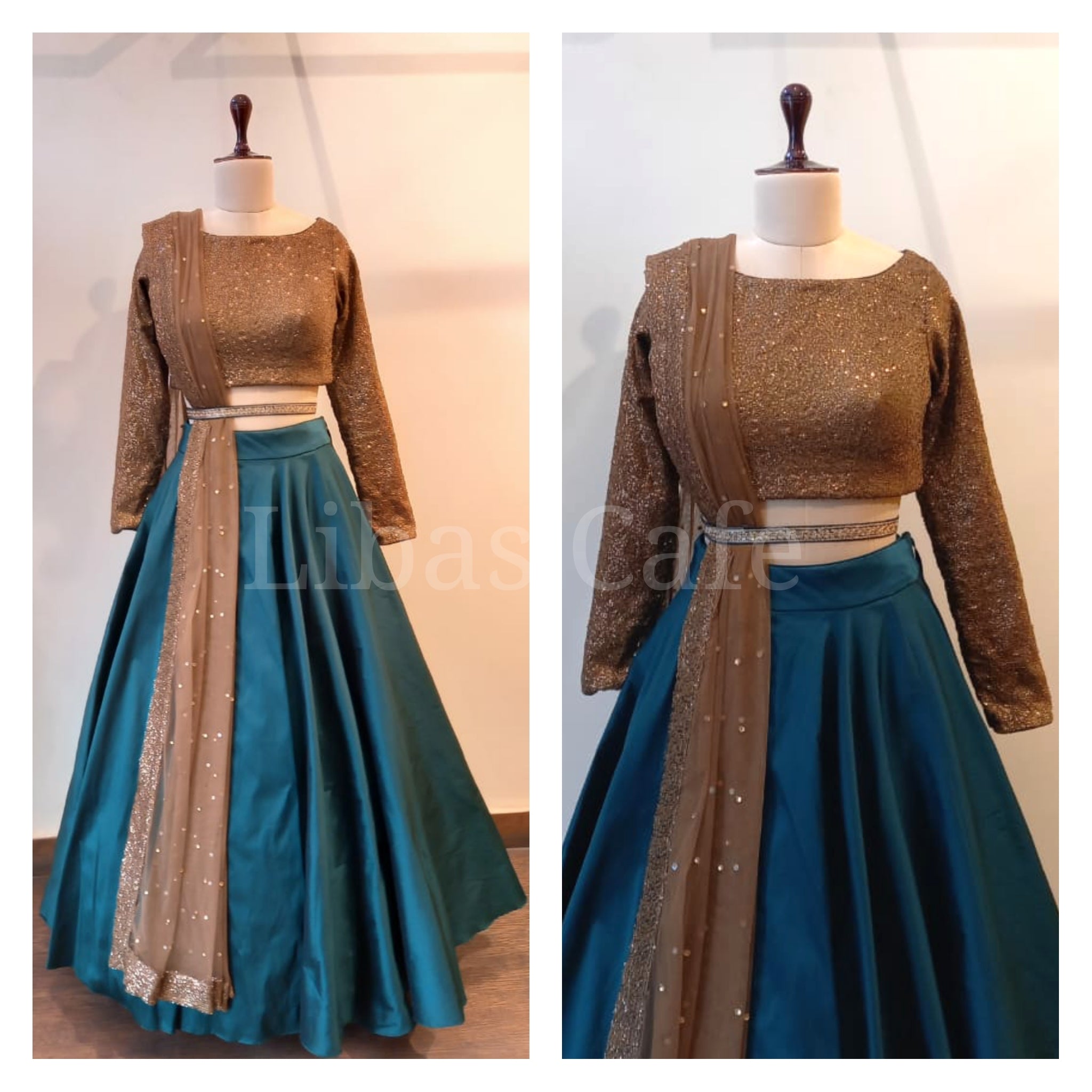 Antique Gold & Green Belt Lehenga